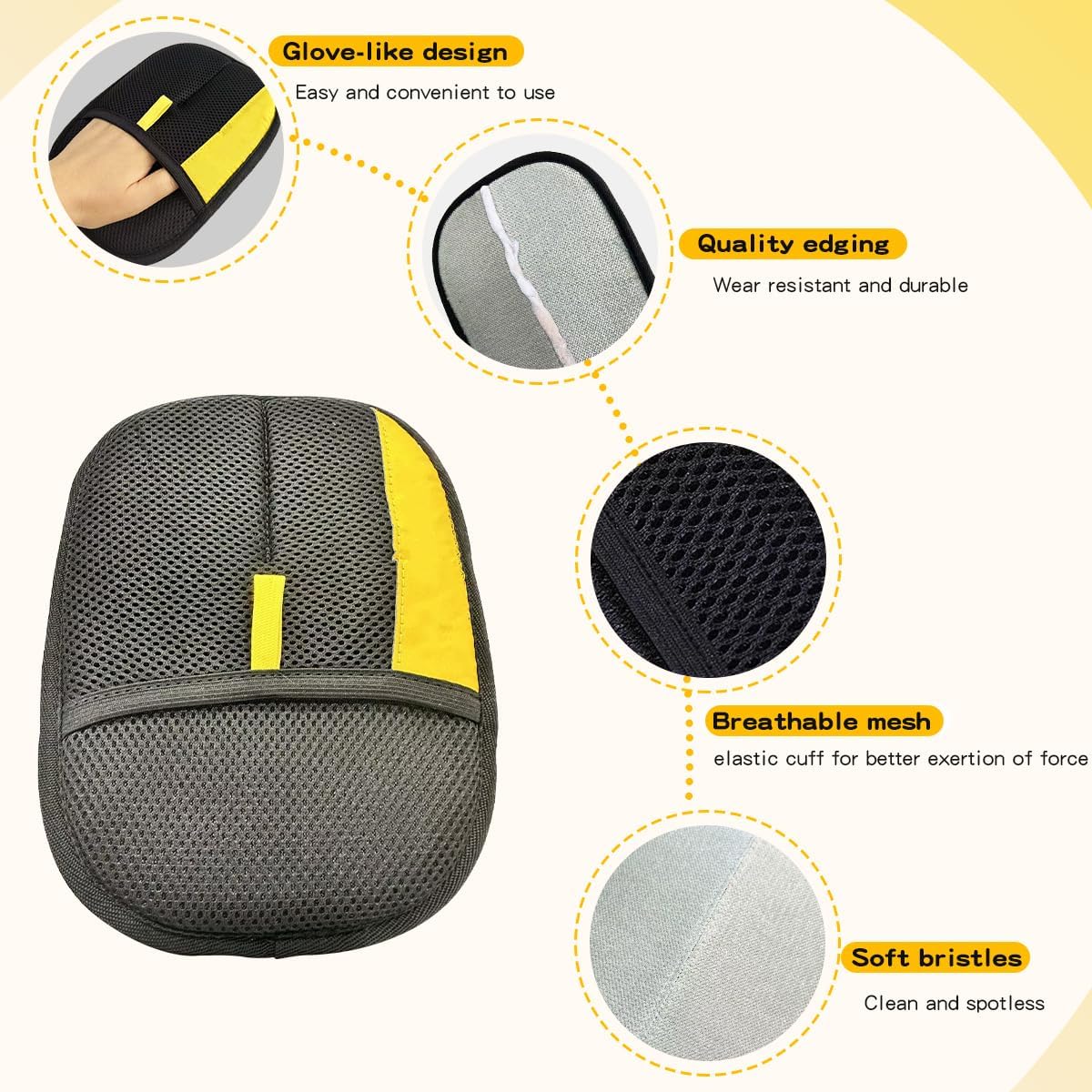 Pet Hair Removal Glove with Dual-Sided Electrostatic Bristles